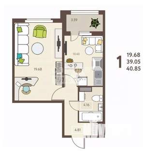 1-к квартира, вторичка, 41м2, 18/18 этаж