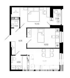 2-к квартира, вторичка, 55м2, 23/24 этаж