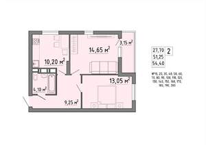 2-к квартира, строящийся дом, 54м2, 18/21 этаж