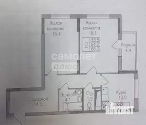 2-к квартира, вторичка, 66м2, 12/19 этаж