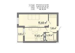 1-к квартира, строящийся дом, 41м2, 11/21 этаж
