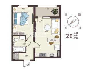 1-к квартира, вторичка, 40м2, 10/18 этаж