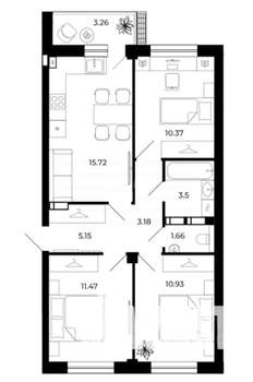 3-к квартира, вторичка, 64м2, 6/10 этаж