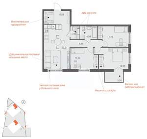 3-к квартира, вторичка, 79м2, 22/25 этаж