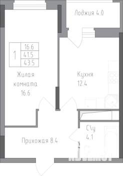 1-к квартира, строящийся дом, 44м2, 10/19 этаж