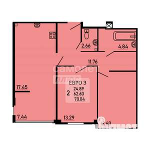 2-к квартира, сданный дом, 63м2, 2/25 этаж