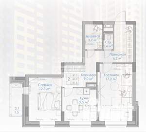 2-к квартира, вторичка, 62м2, 3/25 этаж
