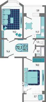 2-к квартира, строящийся дом, 72м2, 3/18 этаж