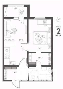 1-к квартира, вторичка, 42м2, 3/17 этаж