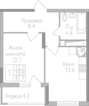 1-к квартира, строящийся дом, 42м2, 18/19 этаж