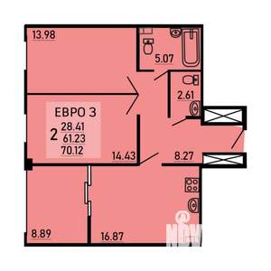 2-к квартира, вторичка, 70м2, 3/25 этаж