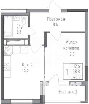 1-к квартира, вторичка, 41м2, 5/19 этаж
