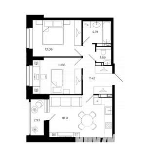 3-к квартира, вторичка, 56м2, 12/23 этаж