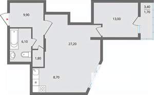 2-к квартира, строящийся дом, 69м2, 9/25 этаж