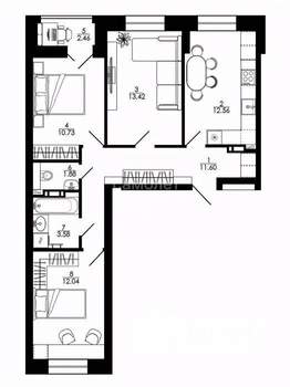 3-к квартира, строящийся дом, 71м2, 12/12 этаж