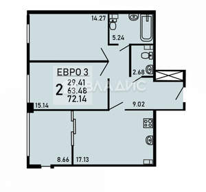 2-к квартира, вторичка, 72м2, 9/25 этаж