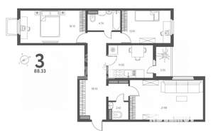 3-к квартира, вторичка, 88м2, 1/17 этаж