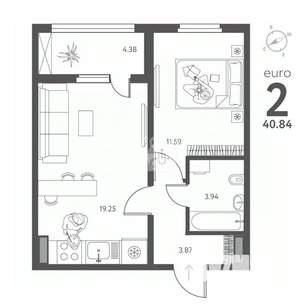 1-к квартира, вторичка, 41м2, 6/17 этаж