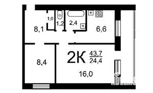 2-к квартира, вторичка, 44м2, 3/5 этаж