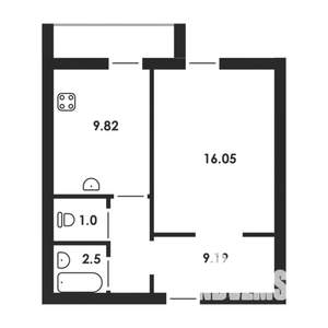 1-к квартира, строящийся дом, 40м2, 2/5 этаж