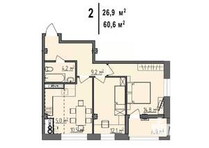 2-к квартира, строящийся дом, 62м2, 3/7 этаж