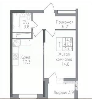 1-к квартира, вторичка, 44м2, 6/19 этаж