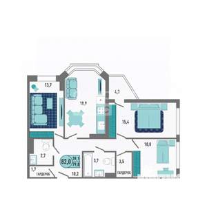 3-к квартира, вторичка, 82м2, 1/18 этаж
