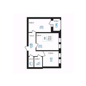 2-к квартира, строящийся дом, 60м2, 6/8 этаж