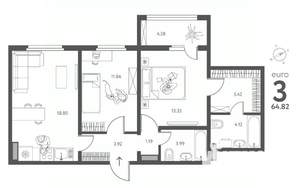 2-к квартира, строящийся дом, 65м2, 12/18 этаж