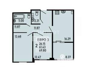 2-к квартира, вторичка, 70м2, 4/24 этаж