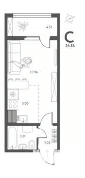 Студия квартира, строящийся дом, 27м2, 1/17 этаж