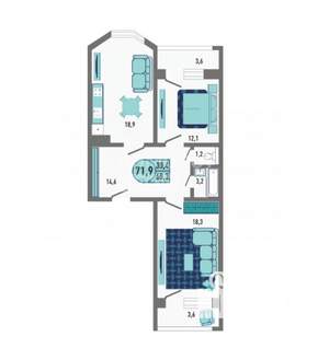 2-к квартира, вторичка, 72м2, 5/18 этаж