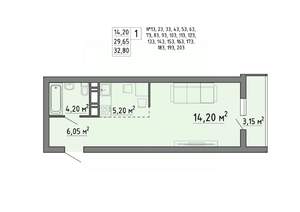 1-к квартира, строящийся дом, 33м2, 1/21 этаж