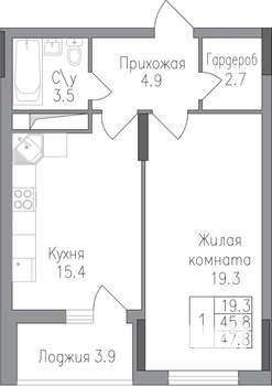 1-к квартира, строящийся дом, 48м2, 11/17 этаж
