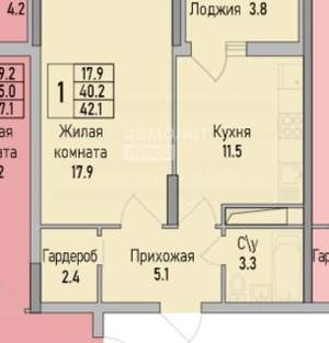 1-к квартира, вторичка, 42м2, 7/19 этаж