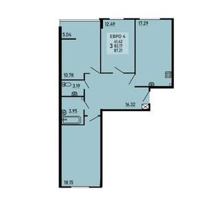 3-к квартира, вторичка, 87м2, 2/25 этаж