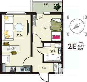1-к квартира, сданный дом, 32м2, 16/17 этаж