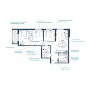 3-к квартира, вторичка, 102м2, 7/22 этаж