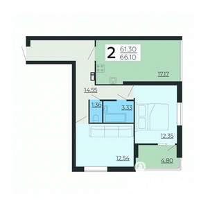 2-к квартира, вторичка, 66м2, 2/24 этаж