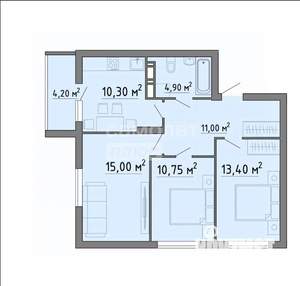 3-к квартира, вторичка, 70м2, 1/19 этаж