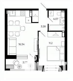 1-к квартира, строящийся дом, 38м2, 8/15 этаж