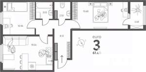 2-к квартира, вторичка, 62м2, 16/17 этаж