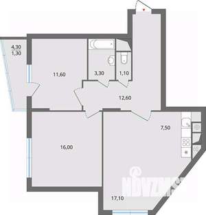 3-к квартира, строящийся дом, 71м2, 2/17 этаж