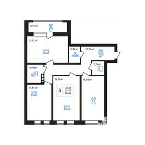 3-к квартира, строящийся дом, 98м2, 5/8 этаж