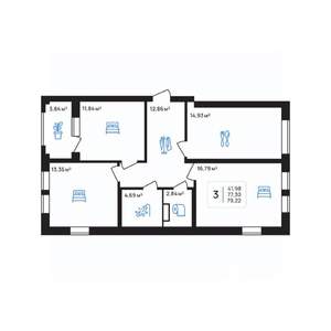 3-к квартира, строящийся дом, 79м2, 2/8 этаж