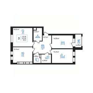 3-к квартира, строящийся дом, 95м2, 7/8 этаж
