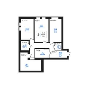 2-к квартира, строящийся дом, 91м2, 8/8 этаж