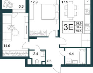2-к квартира, вторичка, 61м2, 21/21 этаж