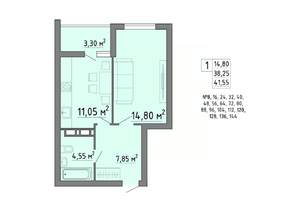 1-к квартира, строящийся дом, 42м2, 8/19 этаж