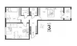 2-к квартира, строящийся дом, 62м2, 2/17 этаж